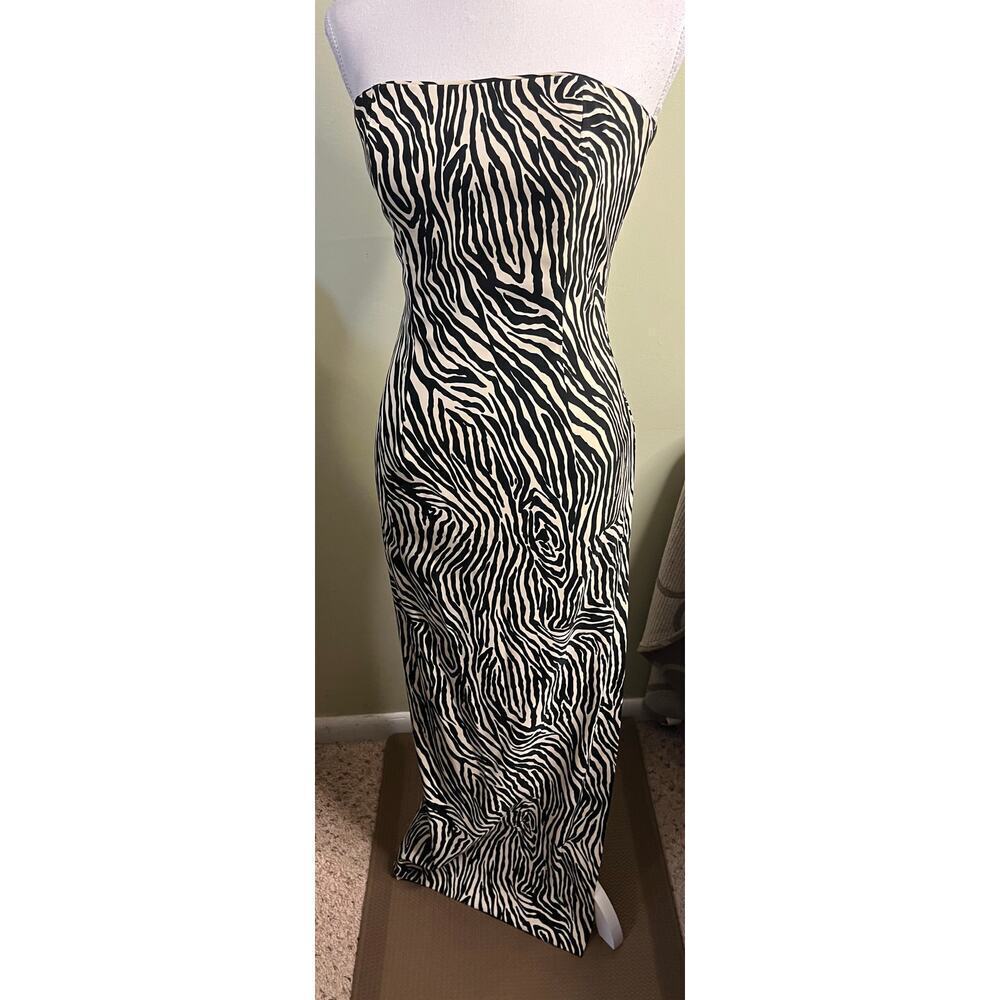 Vintage Y2k "Jessica McClintock For Gunne Sax" Zebra Strapless Dress, size 3